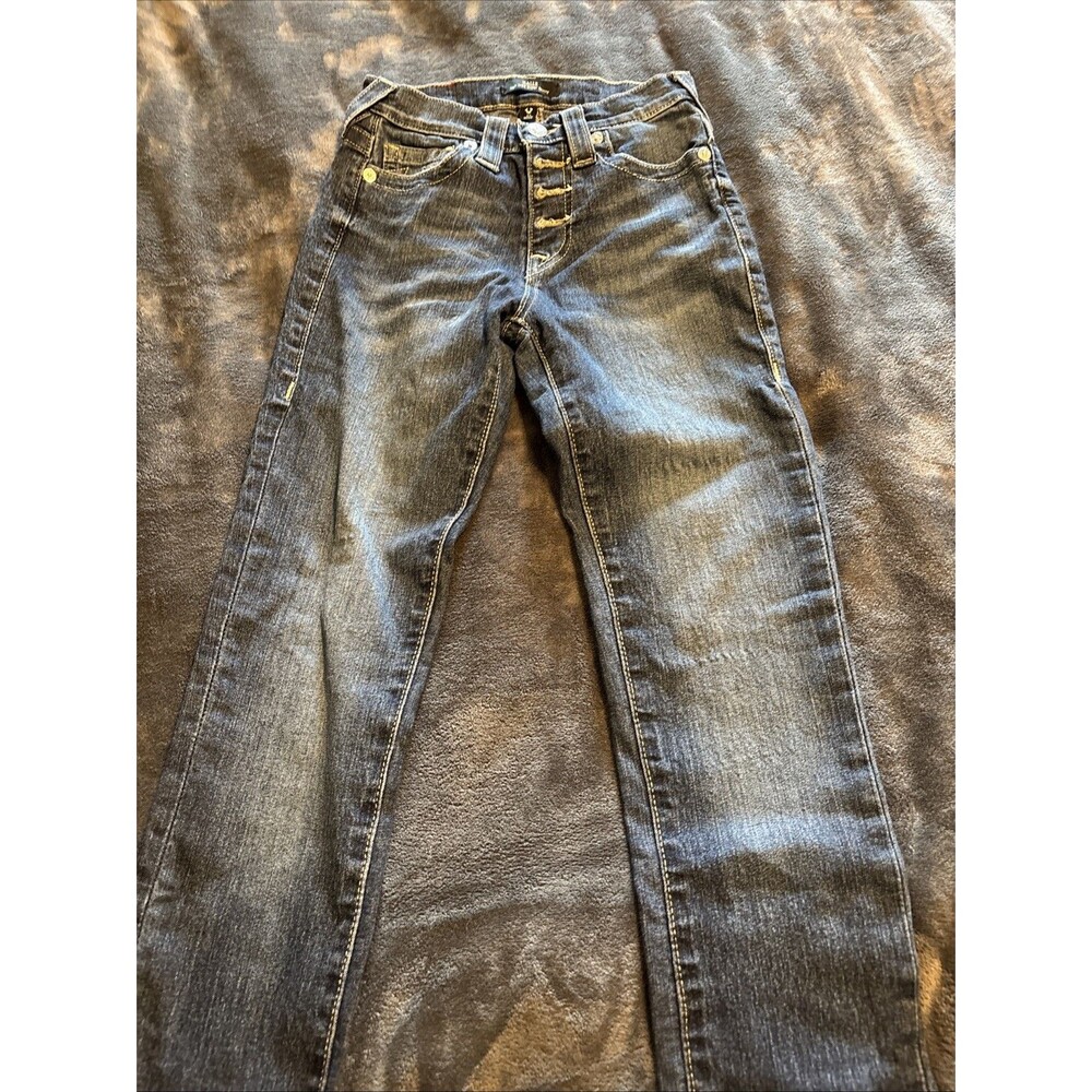 #87 True Religion Hallie Mid Rise Dark Wash Blue Skinny Fit Women Jeans Size 24